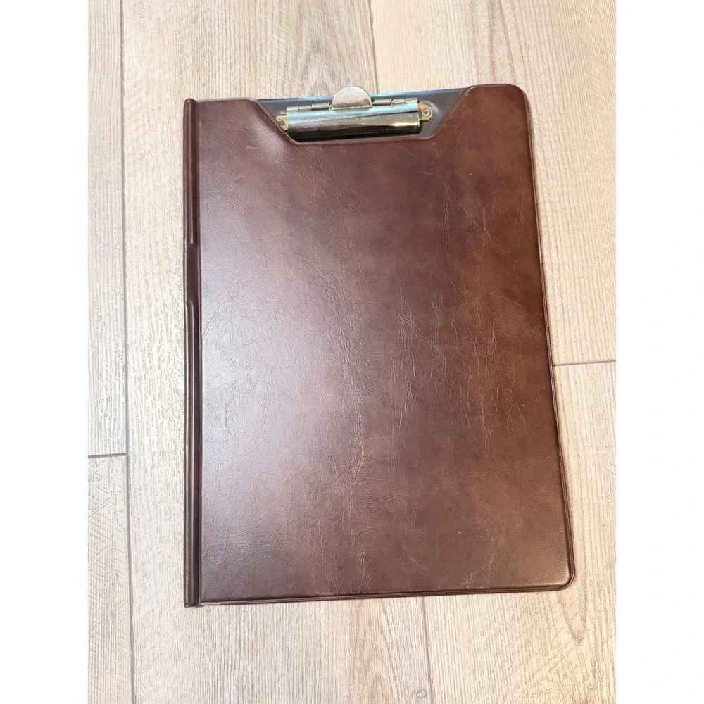 Vintage Samsill 71014 Brown Leather Notepad Folder Brass Corner Legal Pad Holder